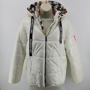 Members Only Cream Puffer Jacket with Black Accents